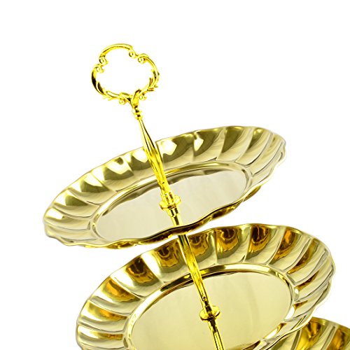 Fruit Plate, Petforu 3 Tier Fruits Cakes Desserts Plate Stand Gold Color Stainless Steel Plates - Thumbnail 2