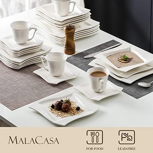 MALACASA Plates and Bowls Sets, Square Dinnerware Sets for