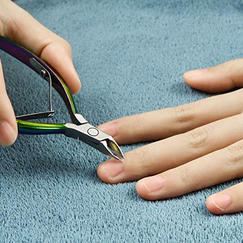 Cuticle Trimmer with Cuticle Pusher 3 Pieces, Professional Stainless Steel Nipper Clippers Cuticle Remover manicure tools Set Cuticle Cutter for Fingernails and Toenails Chameleon - Thumbnail 2