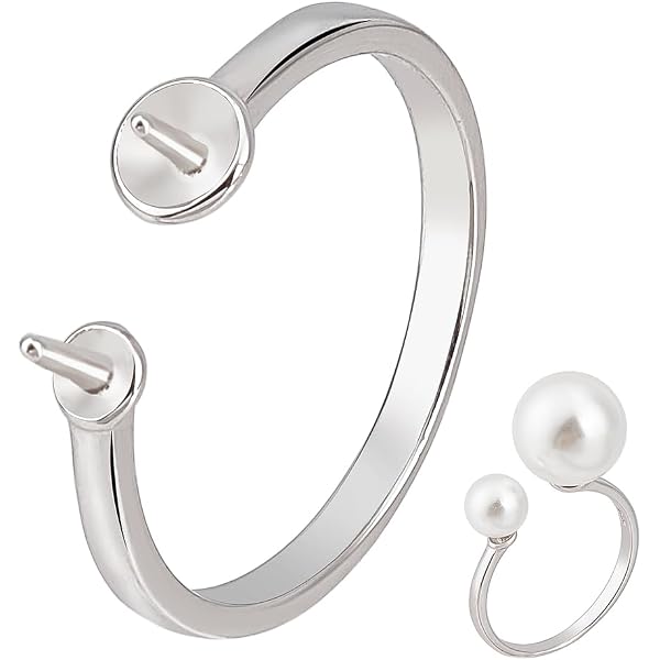 Adjustable S925 Sterling Silver Ring Setting For Half-Drilled Pearls – Bezel Cup With CZ, Jewelry Making