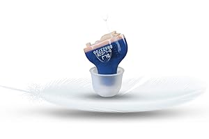 BLJ Hearing Aid for Seniors and Adults with Noise Reduction and Feedback Cancellation ITC Hearing Amplifier, 7 Batteries and 9 Ear Domes (Blue-Left Ear)