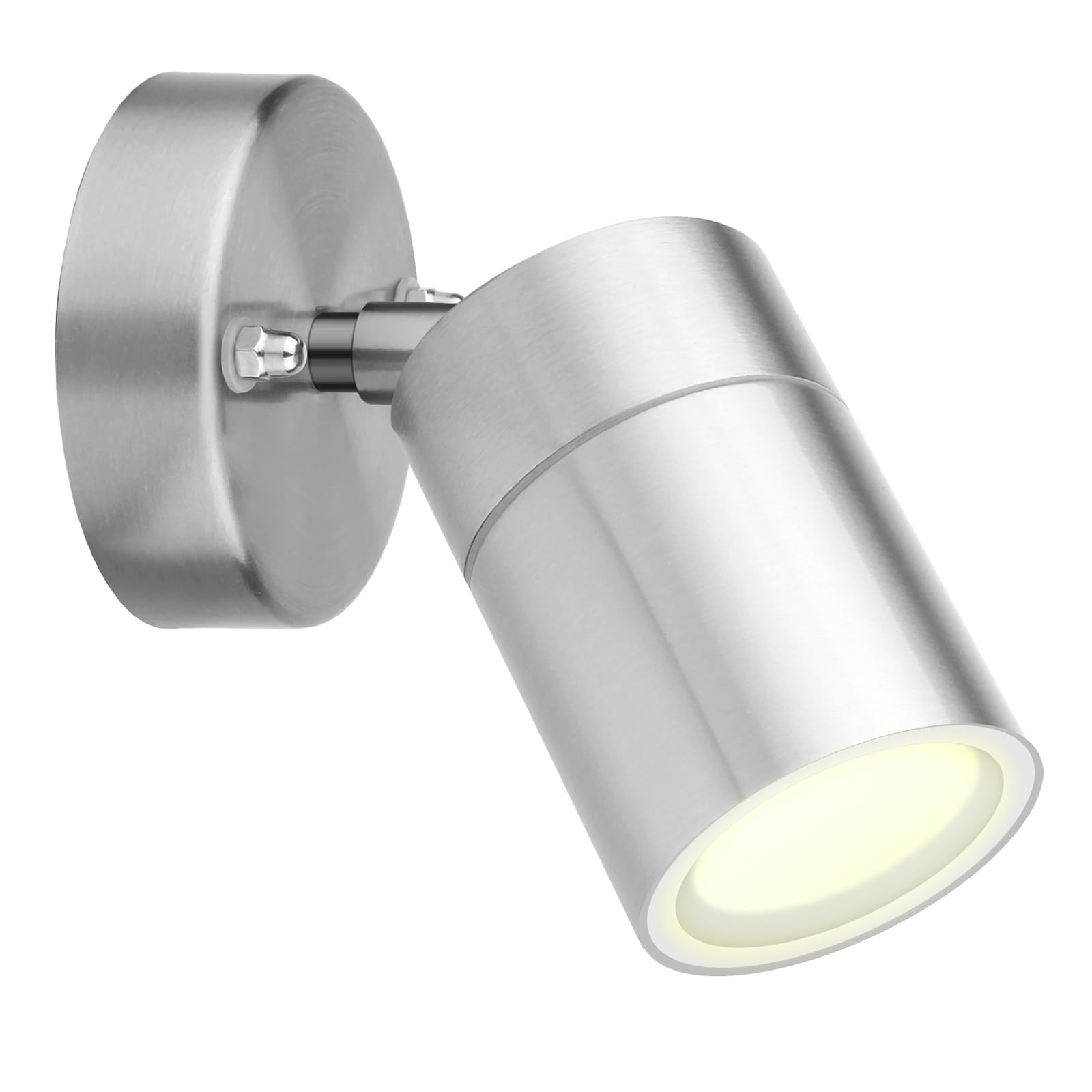 Kerry Outdoor Wall Lights, Adjustable Silver Stainless Steel IP44 Waterproof Spotlight Downlight, Outside Wall Mains Powered Lighting, External Spot Light for Front Door, Porch, Garage (Bulb Excl.)