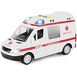 Liberty Imports Large Friction Powered Rescue Ambulance 1:16 Toy Emergency Vehicle w/ Lights and Sounds