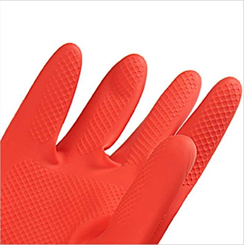 Womens Kitchen Rubber Cleaning Gloves,Latex Glove with lining Household waterproof dishwashing Gloves(2 pairs)