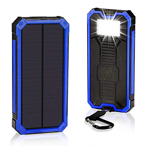 BBtech 30000mAh Portable Solar Charger, Waterproof Dual USB External Battery Power Bank Shockproof Battery Panal Double USB Bank Backup Pack (Navy Blue)