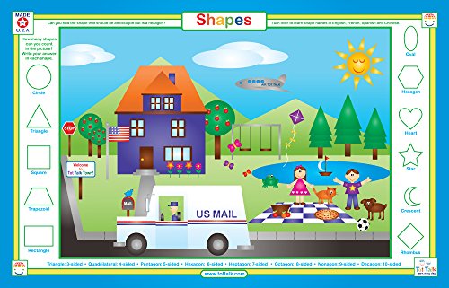 Tot Talk Learn Shapes and Draw Educational Placemat for Kids, Washable and Long-Lasting
