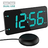 Loud Alarm Clock with Bed Shaker, Vibrating Alarm Clock for Heavy Sleepers, Deaf and Hard of Hearing, Dual Alarm Clock, 2 Charger Ports, 7-Inch Display, Full Range Dimmer and Battery Backup - Green