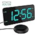 Loud Alarm Clock with Bed Shaker, Vibrating Alarm Clock for Heavy Sleepers, Deaf and Hard of Hearing, Dual Alarm Clock, 2 Charger Ports, 7-Inch Display, Full Range Dimmer and Battery Backup - Green