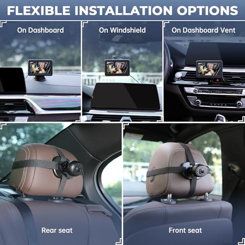 GEARCELL Baby Car Camera HD 1080P Baby Mirror with 4.3'' Display for Rear Seat, Backseat Monitors with Night Vision Function, Wide View Angle, Rear Facing Seat Safety Mirror Kit