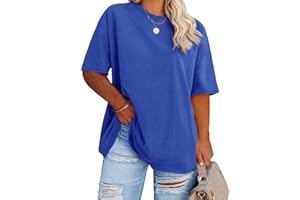 Fisoew Women's Plus Size T Shirts Oversized Tees Summer Half Sleeve Crew Neck Tunic Tops
