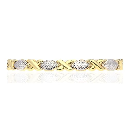 14 K Amarillo Y Blanco Oro Corte De Diamante X O Abrazos Y