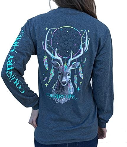 Country Life Dream Catcher Deer Dark Heather Gray Long Sleeve Shirt