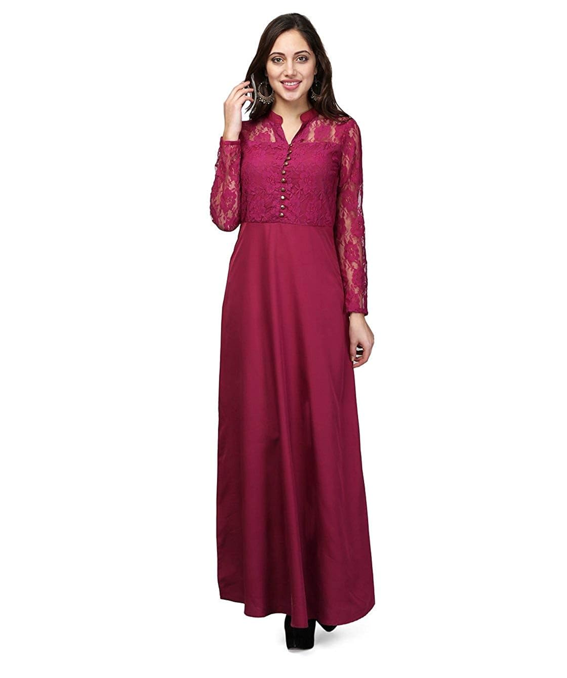 v&m women's pink lace party wear long maxi gown dress