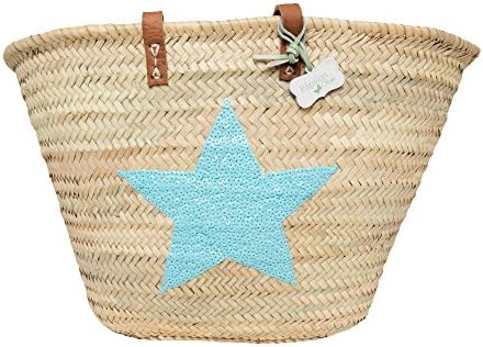 Emma Sequin Star Basket with long leather handles