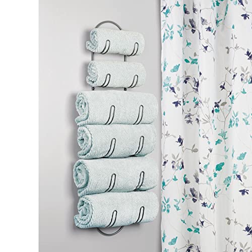 mDesign Steel Wall Mount Towel Rack with 6 Compartments Towel Holder and Towel Storage Shelf