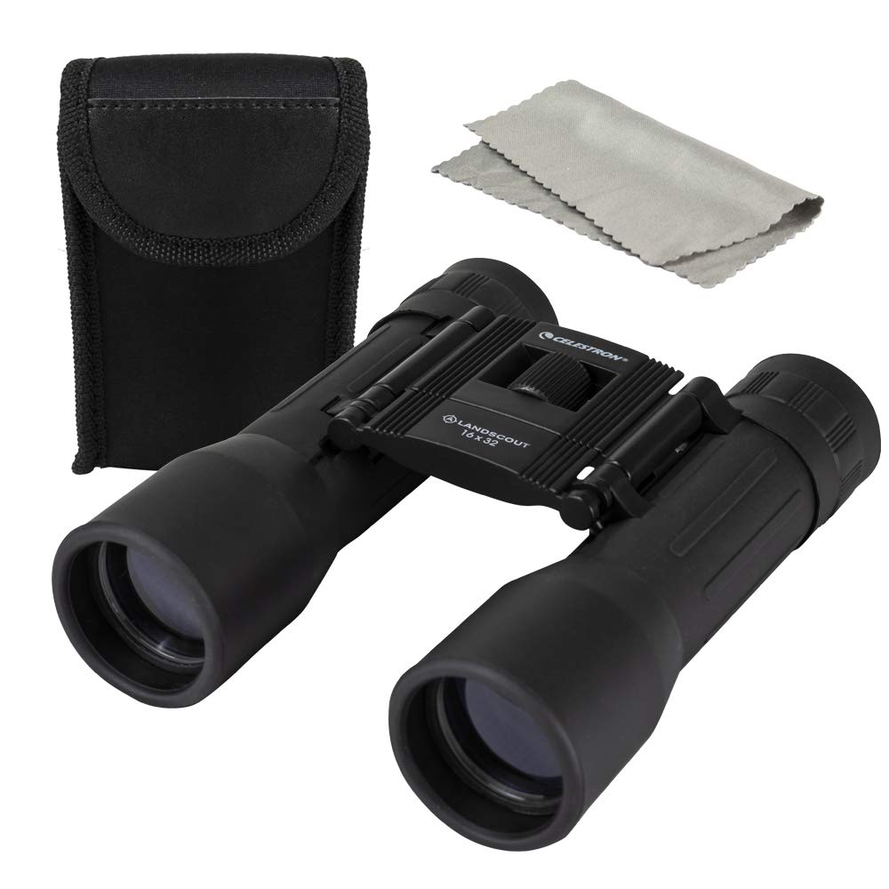 Celestron 72354 LandScout 16x32mm Water-Resistant Roof Prism Binoculars with Rubber Grip Surface, Coated Lens, K9 Optical Glass, Neck Strap and Soft Carry Case, Black