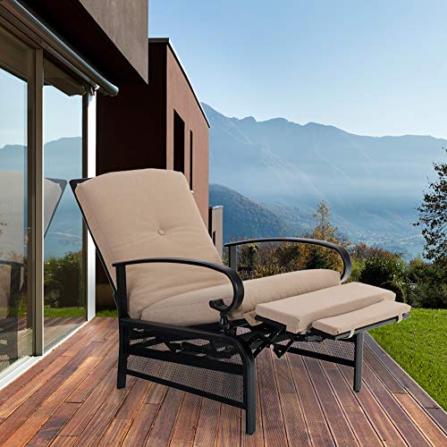 PHI VILLA Patio Lounge Chair Outdoor Metal Relaxing Recliner Sofa Chair
