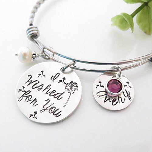 I Wished For You Bracelet, Expandable Bangle Bracelet, Personalized Hand Stamped Jewelry for Mom