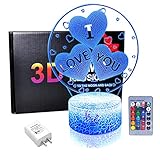 I Love You Gift 3D Night Light with 20 Color Changing Mode Touch & Remote Control Bedside Desk Table LED Lamp for Women Girls Unique Present for Valentine's Day Anniversary (UL Wall Adapter Included)