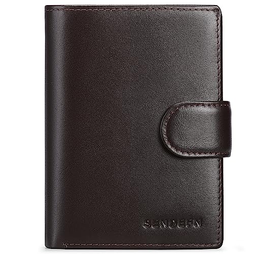 SENDEFN Men's Leather Wallet, RFID Blocking Wallet, Men's Vertical Wallet with 19 Card Slots, 3 Bill Slots, 1 Coin Pocket with Button