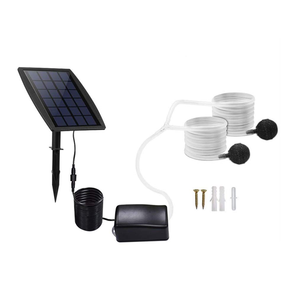 Solar Powered Aquarium Air Pump for Fish Tank and Outdoor Pond - Oxygen Aerator Diffuser for Hydroponics Systems
