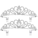 Pixnor 2 Pack Tiara Crown, Crystal Rhinestones Tiara Headband Comb Pin for Wedding Bridal Birthday Party