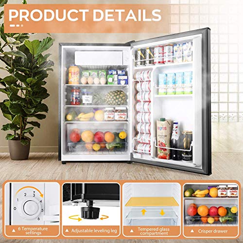 Compact Refrigerator, TECCPO 4.5 Cu.Ft Mini Fridge with LED Light