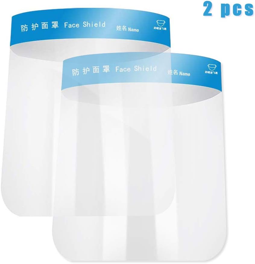 Face Protective Visor, Lightweight Plastic Adjustable Transparent Face Shield to Prevent Saliva, Droplet,Pollen and Dust, 2 Pcs (Blue)