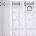 Haperlare Sheer Curtains, Leaf Embroidery White Sheer Window Curtains Faux Linen Textured Solid Grommet Voile Curtains for Living Room Bedroom, 52 x 84 Inch, 2 Panels