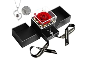 BNWXOY Preserved Red Real Rose with I Love You Necklace -Eternal Flowers Rose Gifts for Mom Grandma Wife Girlfriend on Mothers Day Valentines Christmas Birthday Anniversary Romantic Gifts for Her