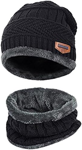 Beanie Hat Scarf Set - SWAMPLAND Winter Warm Fleece Lined Skull Cap and Scarf for Men Women,Black
