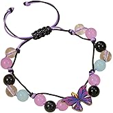 Caiyao Colorful Butterfly Crystal Beaded Charm Bracelets Bohemian Adjustable Butterfly Braided Rope Bracelet for Women Summer Beach Holiday Vacation Jewelry Gifts