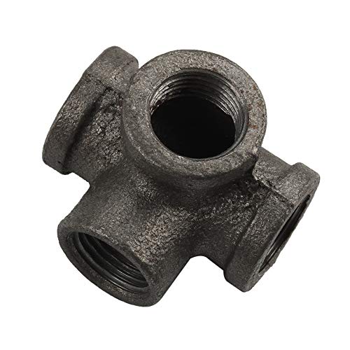 Gimiton 4 Pack 4 Way Pipe Fitting Malleable Iron DN15 1/2 Black Malleable Cast Iron Pipe Tee fitting Industrial Steel Side Outlet Elbow 4-Way Fitting (DN15 1/2) - Thumbnail 3