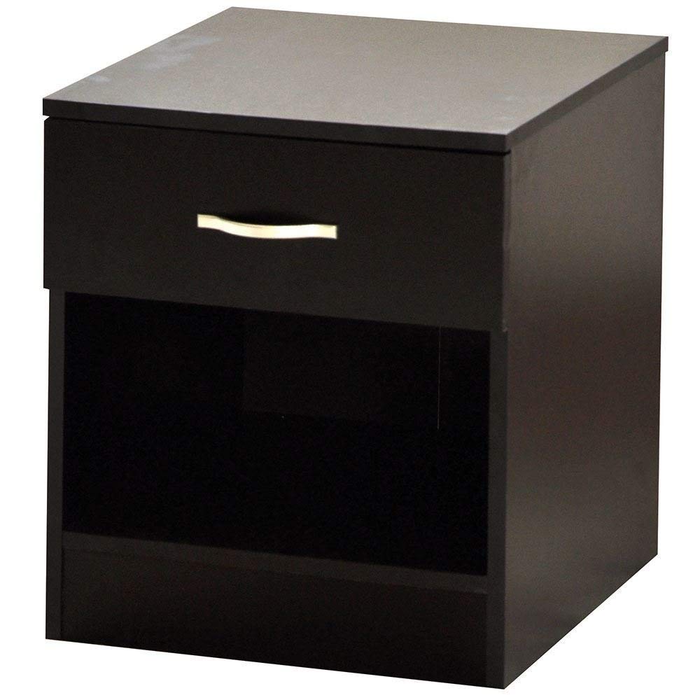 Vida Designs Black Bedside Cabinet, 1 Drawer With Metal Handles and Runners, Unique Anti-Bowing Drawer Support, Riano Bedroom Furniture
