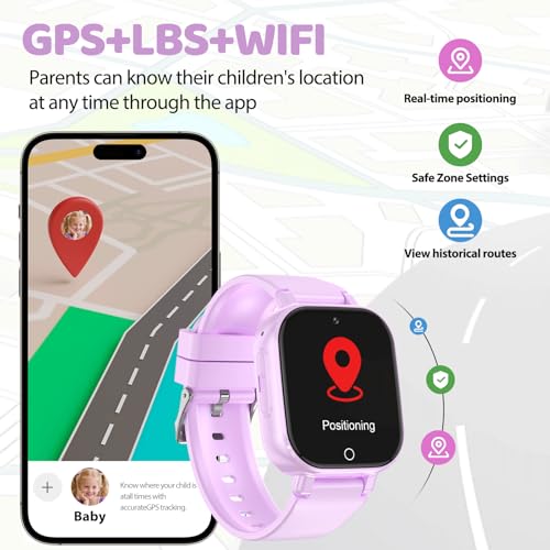 Alutoria Children's Smartwatch with 4G GPS Phone Video Call Voice Chat Pedometer SOS Alarm Clock for Girl and Boy 4-12 Years Gift Purple