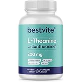 BESTVITE Double Strength Suntheanine L-Theanine 200mg – Patented & Clinically Studied – 60 Vegetarian Capsules – Vegan – No Stearates – Non GMO – Gluten Free – Relaxation Support