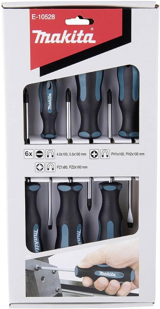 Makita E-10528 6 Piece Screwdriver Set Slotted Pozi Phillips Magnetic Tip