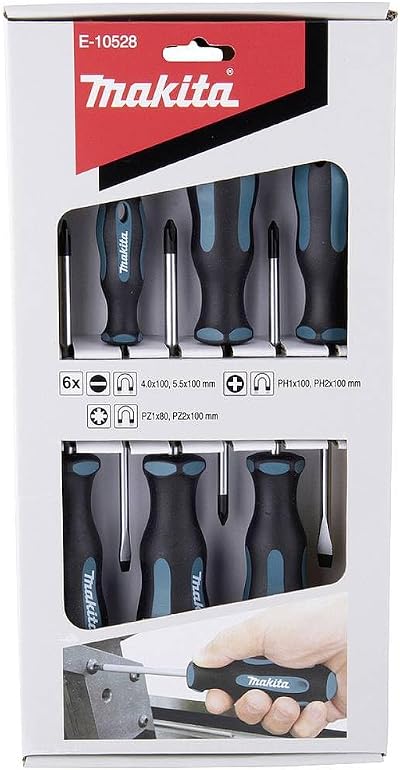Makita E-10528 6 Piece Screwdriver Set Slotted Pozi Phillips Magnetic Tip
