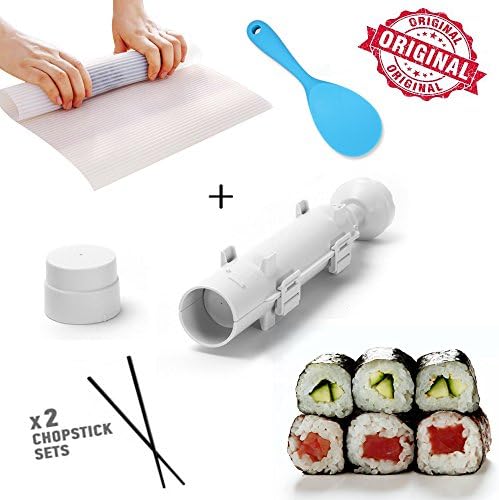Full Sushi Making Kit By IB TECH: A Complete Sushi Rolling Set For Experts And Beginners - A Bazooka Maker, 2 Pairs Of Chopsticks, A Sushi Mat and A Sushi Spoon To Make Professional Homemade Sushi