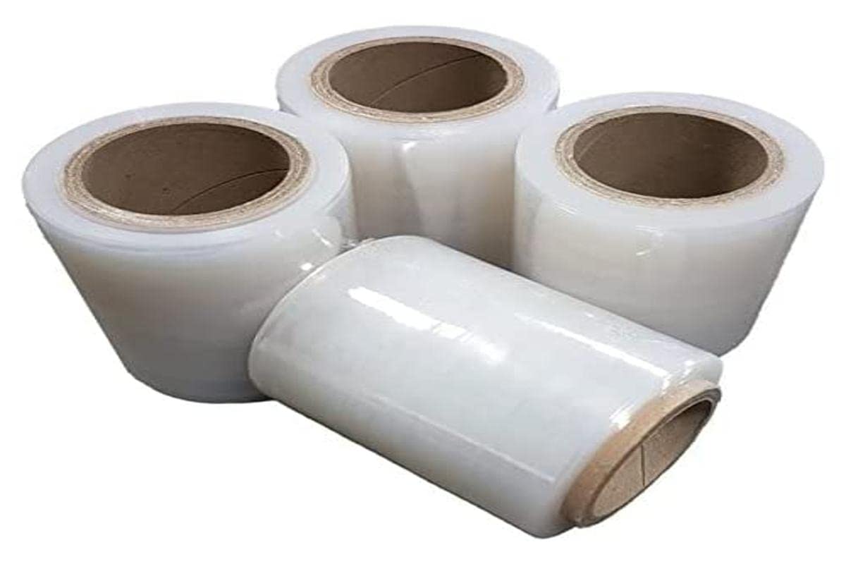 Net4Customer Stretch Paper Rolls Clear Pack of 4 - Packing Boxes, Stretch Film Rolls, Fast Strong Parcel Packaging, 100mm, 150m, Fi50, 23µm