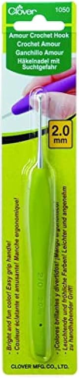Clover Amour Crochet Hook 2.0mm 2mm Green Easy Grip Metal CL1050