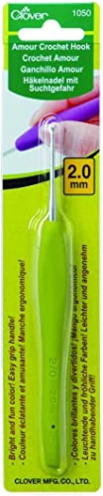 Clover Amour Crochet Hook 2.0mm 2mm Green Easy Grip Metal CL1050