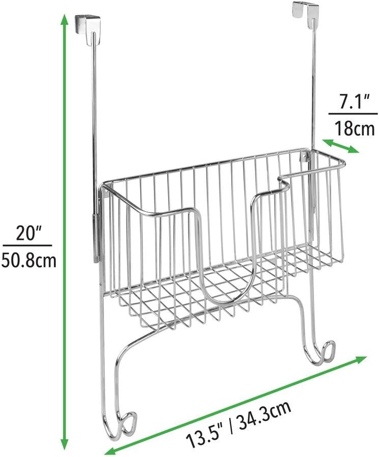 mDesign Metal Over The Door Ironing Board Holder with Large Storage Basket - Holds Iron, Board, Spray Bottles, Starch, Fabric Refresher - for Laundry, Utility Room, Garage - Chrome: Home & Kitchen