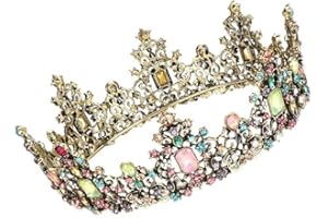 Baroque Queen Crown Colorful Rhinestone Wedding Crowns and Tiaras for Women Girl