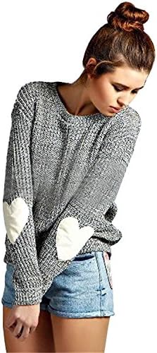 Bering Strait Women's Heart Patchwork Elbow Crewneck Marled Knitted Pullover Sweaters M