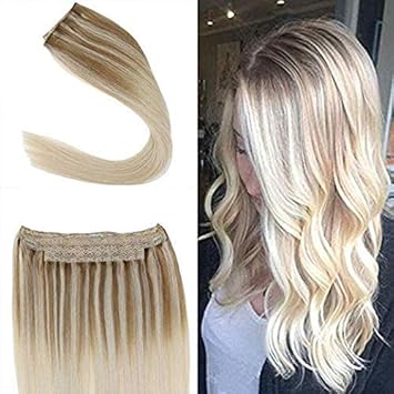 YoungSee 55 cm Fisch Linie Extensions 100% Remy Echthaar Blond Strahnchen balayage 100g Invisible Secret Extensions Gute Qual