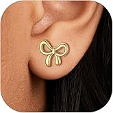 FOCALOOK Womens Earrings Studs, 14K Gold Silver Bow Ribbon Studs Earring for Women, Trendy Cute Bow Earrings, Dainty & Minimalist Flat Back Earring Hypoallergenic Jewelry