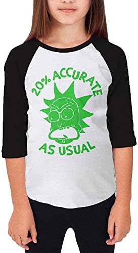 Hotboy19 Youth Girls Rick 20% Accurate As Usual Morty Raglan Baseball T Shirt Black Size XL