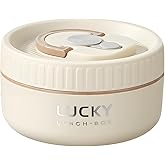 Ausenzup Stainless Steel Lunch Box, 3-Tier Insulated Bento Box Sealed Hot for Adults, Thermal Food Container for Office Workers (Beige, 1pcs, 400ml)