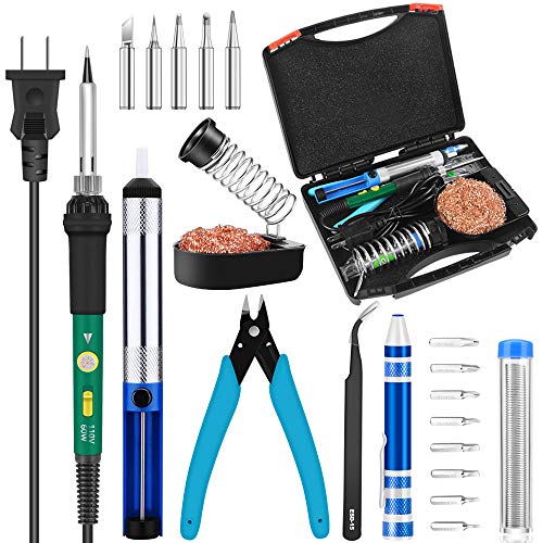HANDSKIT Electronics Soldering Iron Kit Set Adjustable Temperature Welding Tool with 8-in-1 Screwdrivers,5pcs Soldering Iron Tips,Wire Cutter,Solder Iron Stand,Tweezers,Desoldering Pump